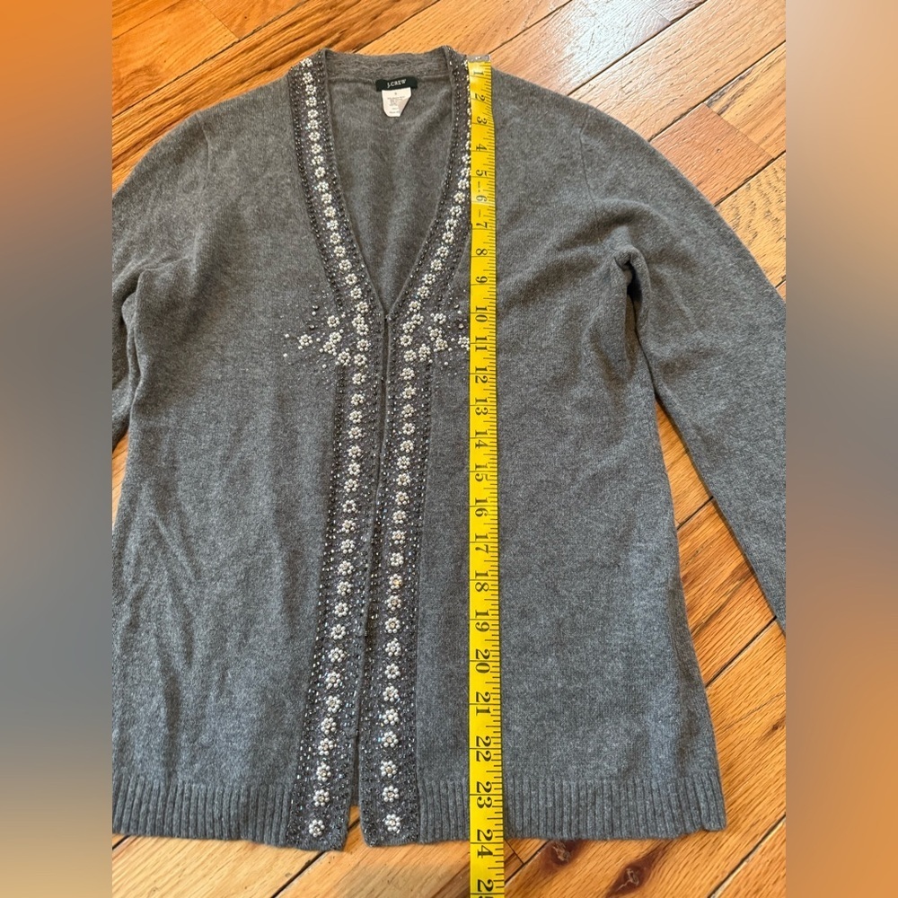 J. Crew Women's Sweater Size S Cardigan Beaded Floral 70574 Merino Angora Gray - Picture 11 of 14